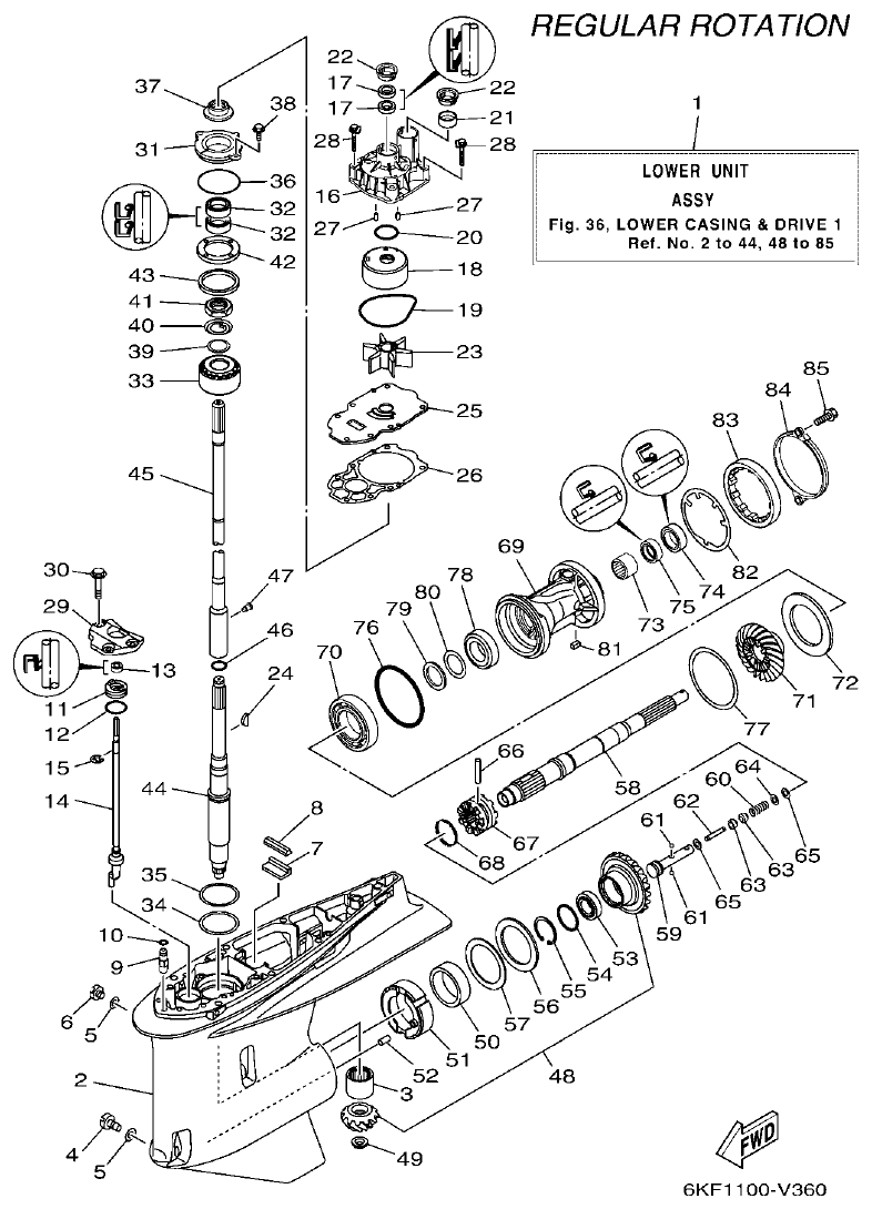 Yamaha F250XCB2, F250NCB2 LOWER CASING & DRIVE 1 parts diagram